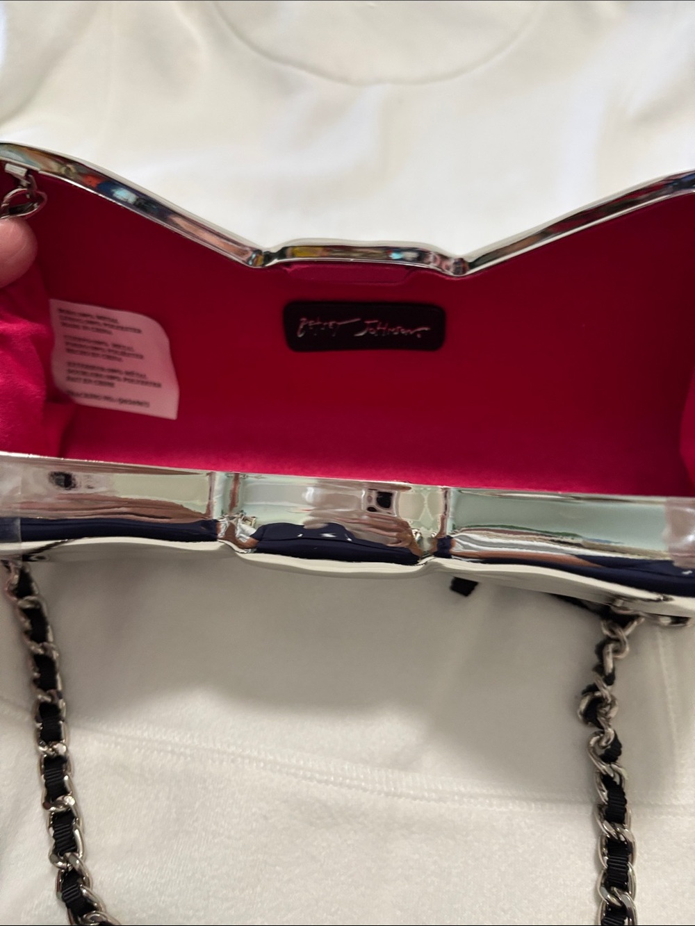 Betsey Johnson NEW Metallic Silver Bow Crossbody Bag with Chain Strap - Picture 5 of 6
